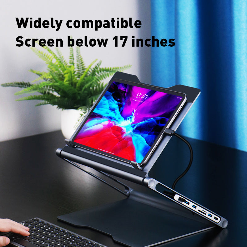 Laptop Stand with 8-in-1 Docking Station – Multiport Hub with USB, HDMI, Ethernet, SD Card Reader, and Fast Charging Support