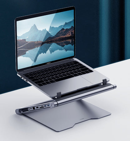 Laptop Stand with 8-in-1 Docking Station – Multiport Hub with USB, HDMI, Ethernet, SD Card Reader, and Fast Charging Support