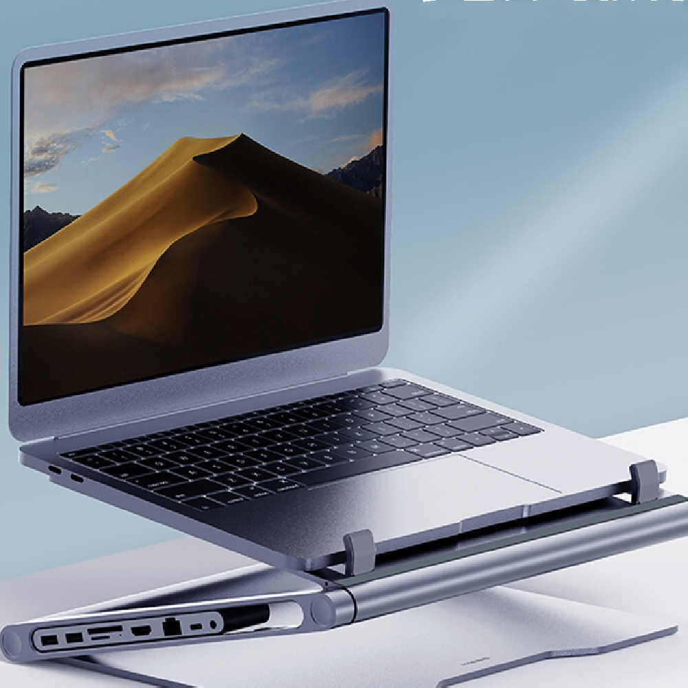 Laptop Stand with 8-in-1 Docking Station – Multiport Hub with USB, HDMI, Ethernet, SD Card Reader, and Fast Charging Support