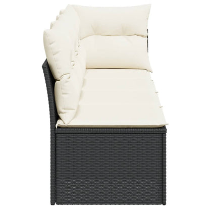 NNEVL Garden Sofa with Cushions 4-Seater Black Poly Rattan-4