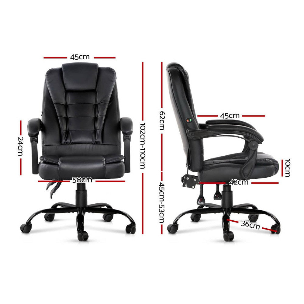 Artiss Massage Office Chair Executive Computer Gaming Chairs Black PU Leather-2