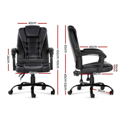 Artiss Massage Office Chair Executive Computer Gaming Chairs Black PU Leather-2