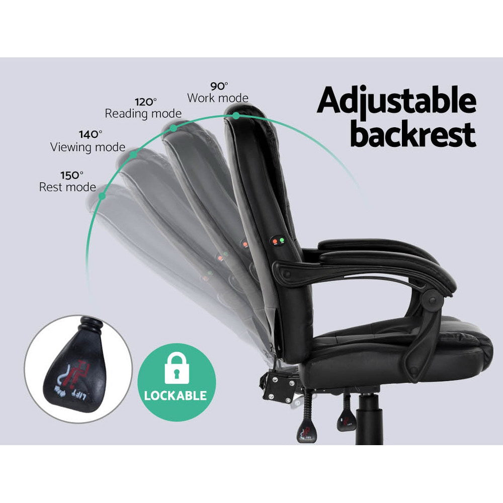 Artiss Massage Office Chair Executive Computer Gaming Chairs Black PU Leather-4