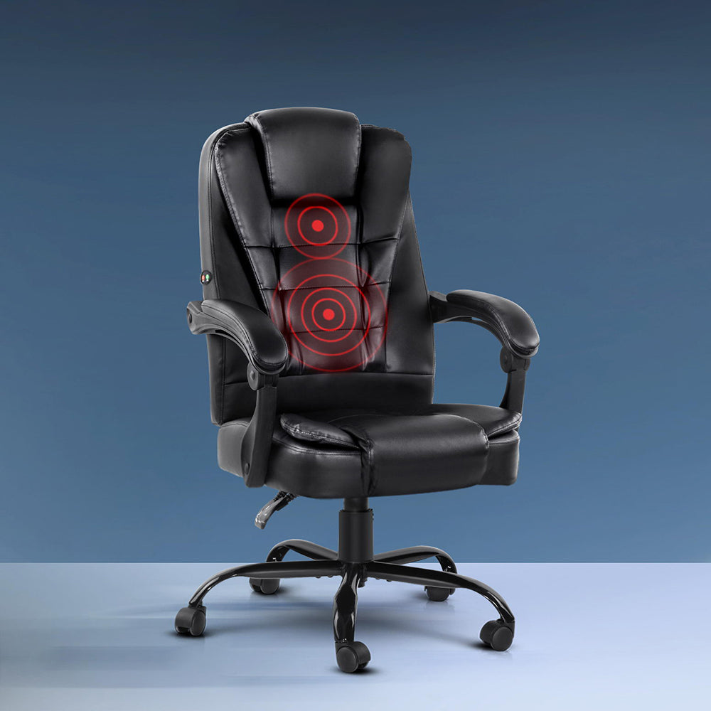 Artiss Massage Office Chair Executive Computer Gaming Chairs Black PU Leather-0