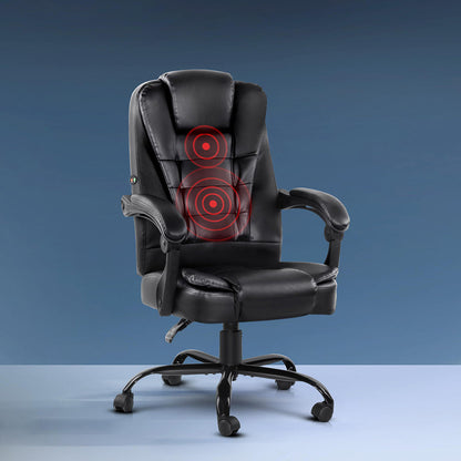 Artiss Massage Office Chair Executive Computer Gaming Chairs Black PU Leather-0