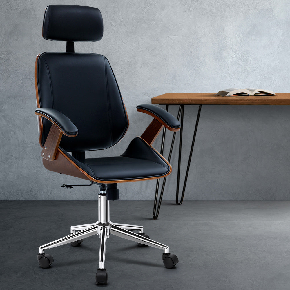 NNEDSZ Wooden Office Chair Computer Gaming Chairs Executive Leather Black-3