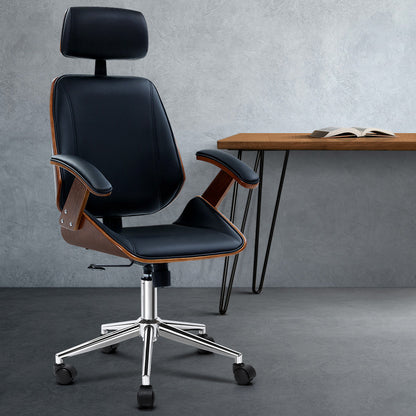 NNEDSZ Wooden Office Chair Computer Gaming Chairs Executive Leather Black-3