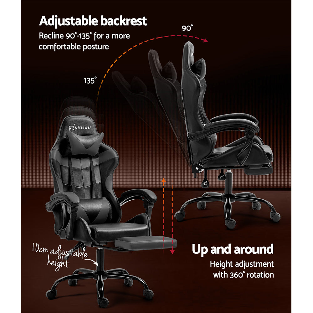 NNEDSZ Gaming Office Chair Executive Computer Leather Chairs Footrest Grey-4