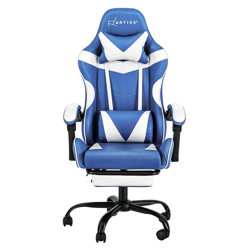 NNEDSZ Gaming Office Chair Executive Computer Leather Chairs Footrest Blue White-2