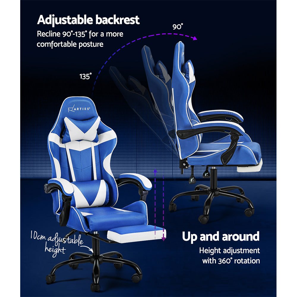 NNEDSZ Gaming Office Chair Executive Computer Leather Chairs Footrest Blue White-4