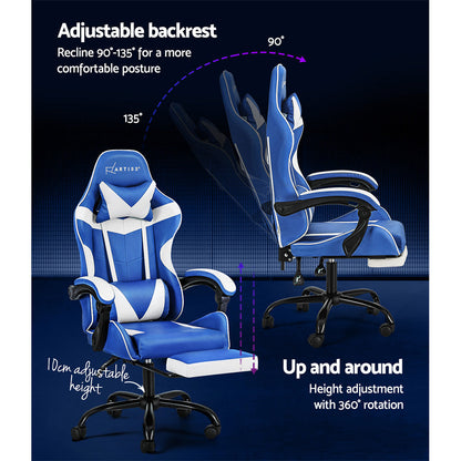 NNEDSZ Gaming Office Chair Executive Computer Leather Chairs Footrest Blue White-4