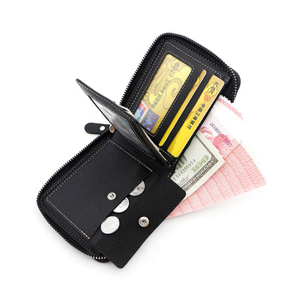 NNEDSZ Dark Brown Men's Leather Wallet with Zipper and Horse Embossed Design -  Compact and Stylish-1