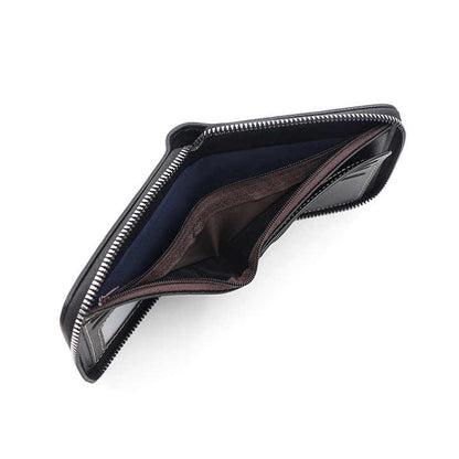 NNEDSZ Dark Brown Men's Leather Wallet with Zipper and Horse Embossed Design -  Compact and Stylish-2