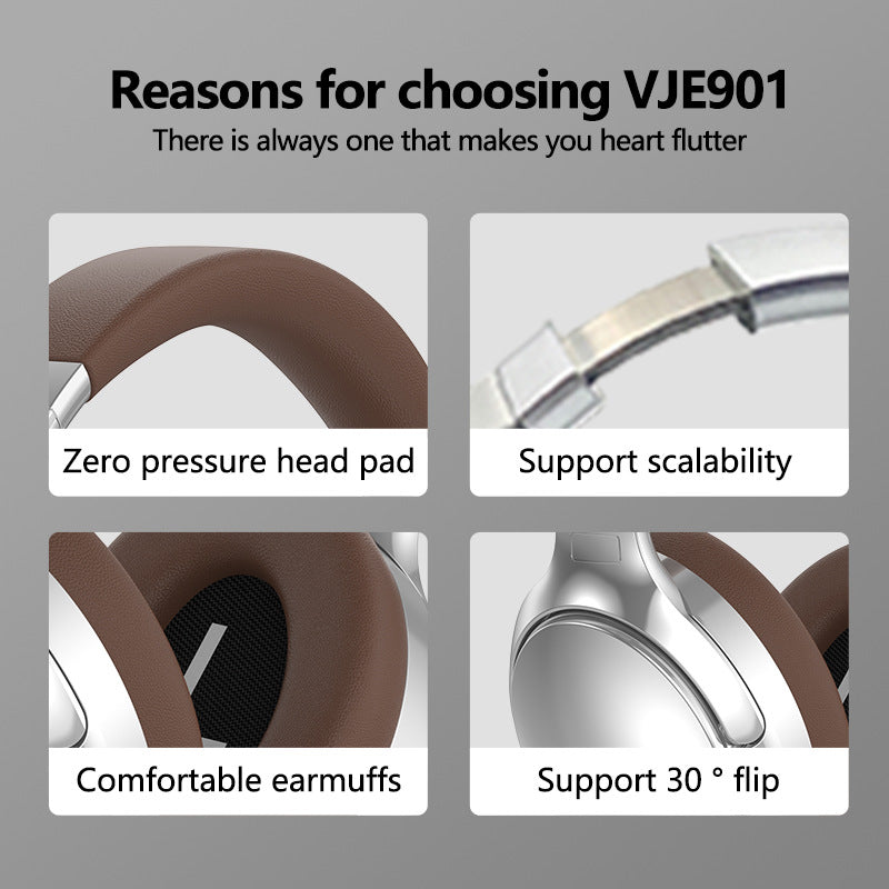 NNEDSZ Black VJE901 Wireless Bluetooth Over-Ear Headphones with Active Noise Cancelling-2