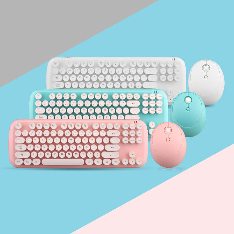 Wireless Retro Girls' Color Keyboard and Mouse Set – Stylish and Comfortable
