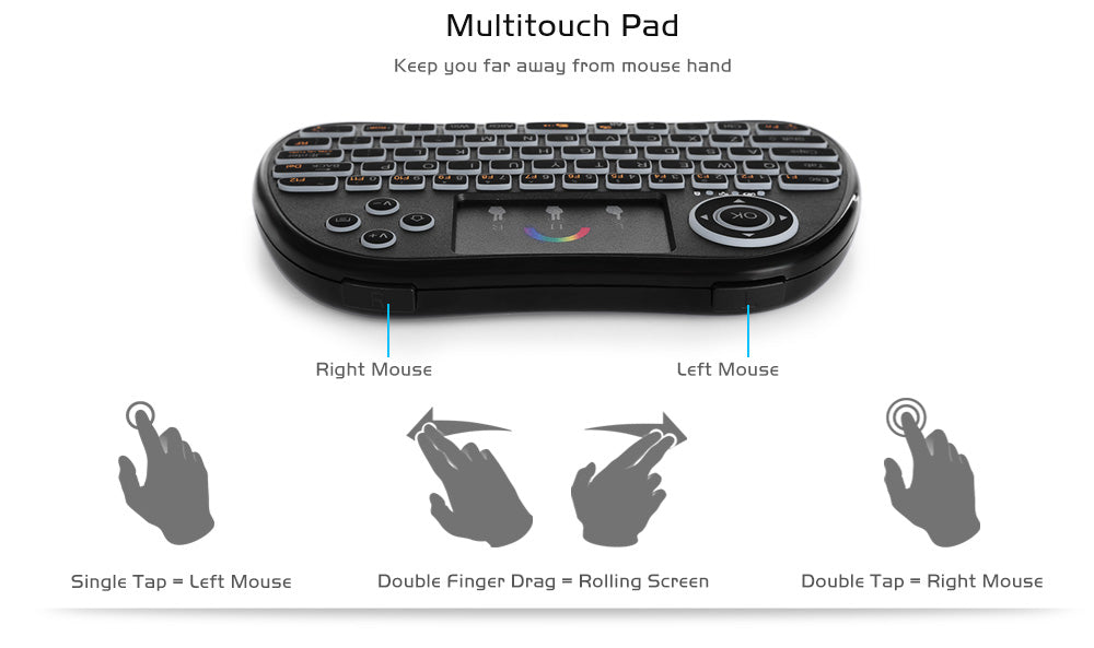 H9 Wireless Backlit Colorful Touch Remote Control Keyboard – Multi-Color LED, Slim Design, Easy Navigation